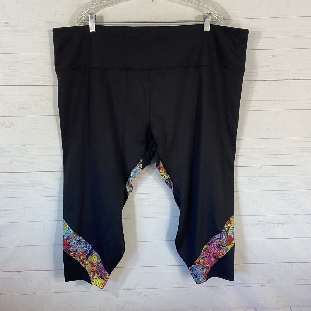 Soulgani Active Womens Cropped Activewear Leggings Plus 3X Petite Black Stretch